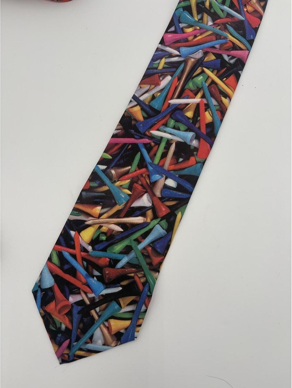 Vintage 1994 Ralph Marlin Colorful Golf Tee Pattern Neck Tie Golf Apparel Tie - Picture 2 of 4